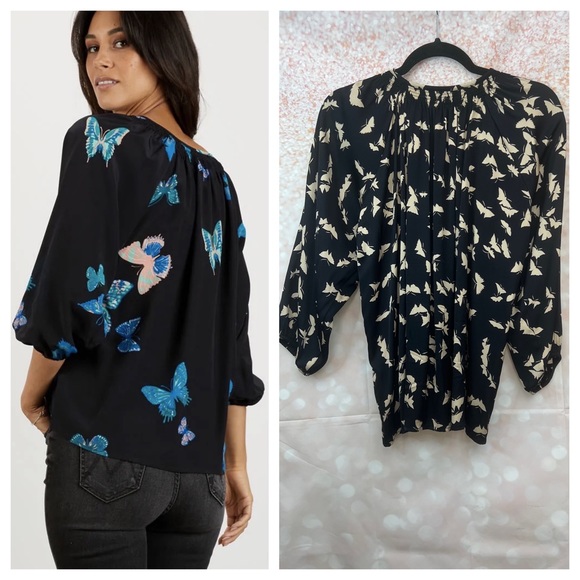 🦄SOLD🦄 Tucker The Classic Blouse in Butterflies, Silk - Picture 4 of 12